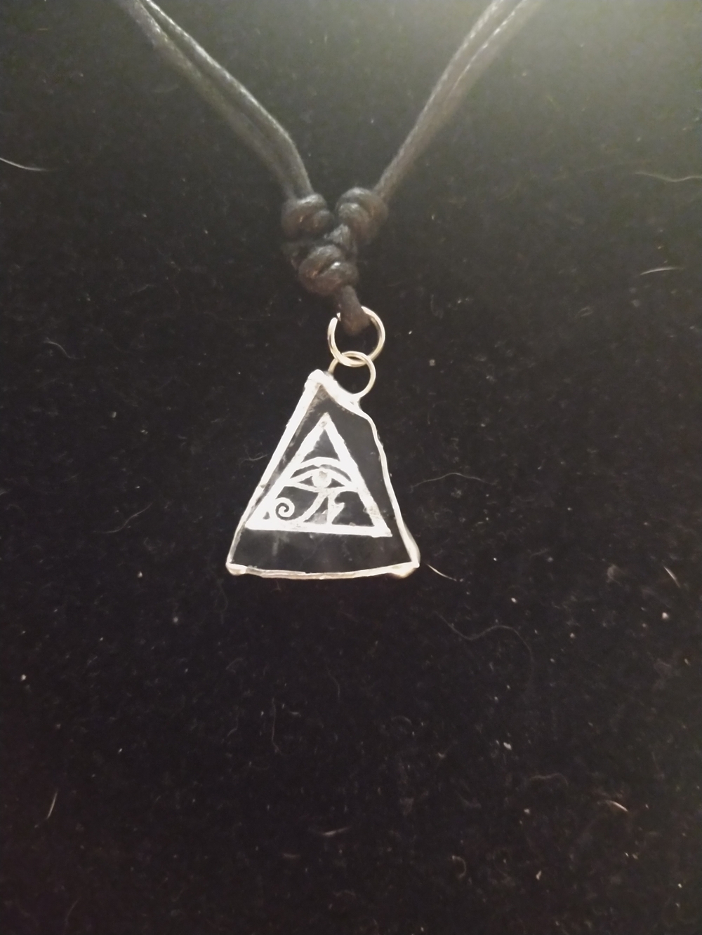 Triangle Eye Of Horus Pendant Necklace in Black Marble